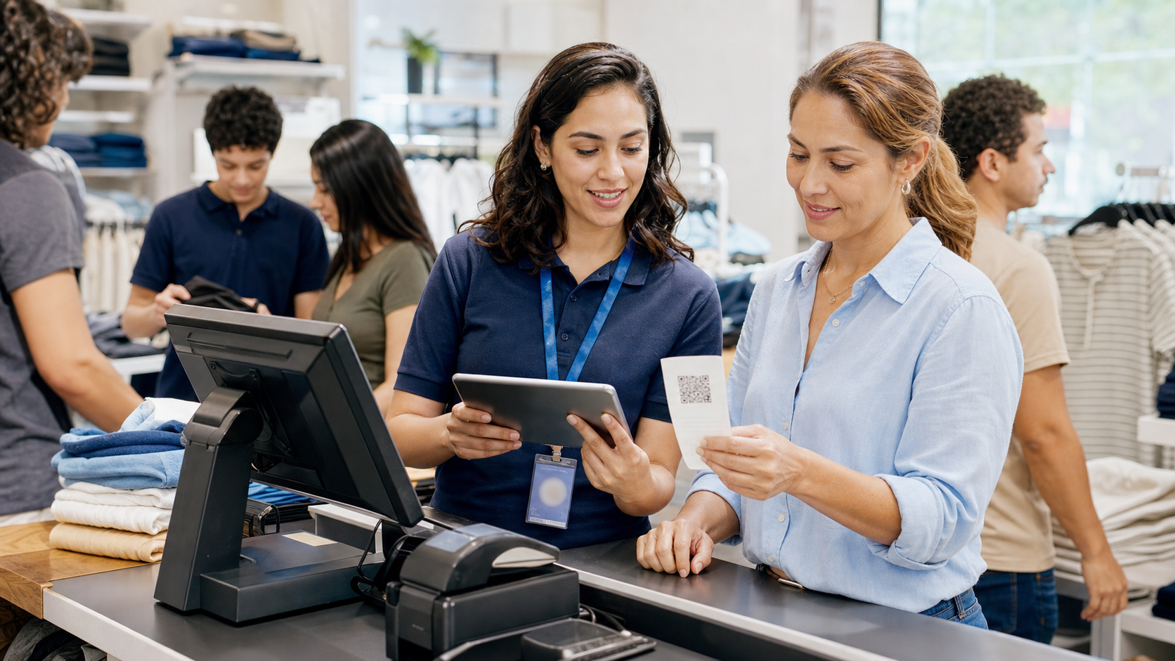 Implementation engineer validating a fiscal QR receipt during a live store rollout